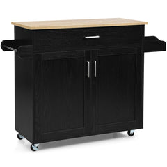 Carro de Cocina con Ruedas de Goma Armario Grande y Repisa Regulable en 3 Posiciones Negro 116 x 40 x 85 cm