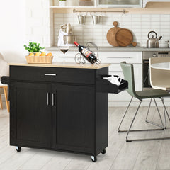 Carro de Cocina con Ruedas de Goma Armario Grande y Repisa Regulable en 3 Posiciones Negro 116 x 40 x 85 cm
