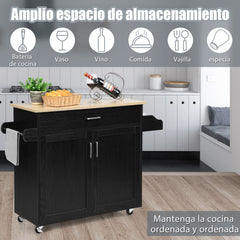 Carro de Cocina con Ruedas de Goma Armario Grande y Repisa Regulable en 3 Posiciones Negro 116 x 40 x 85 cm