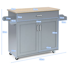 Carro de Cocina con Ruedas de Goma Armario Grande y Repisa Regulable en 3 Posiciones Gris 116 x 40 x 85 cm