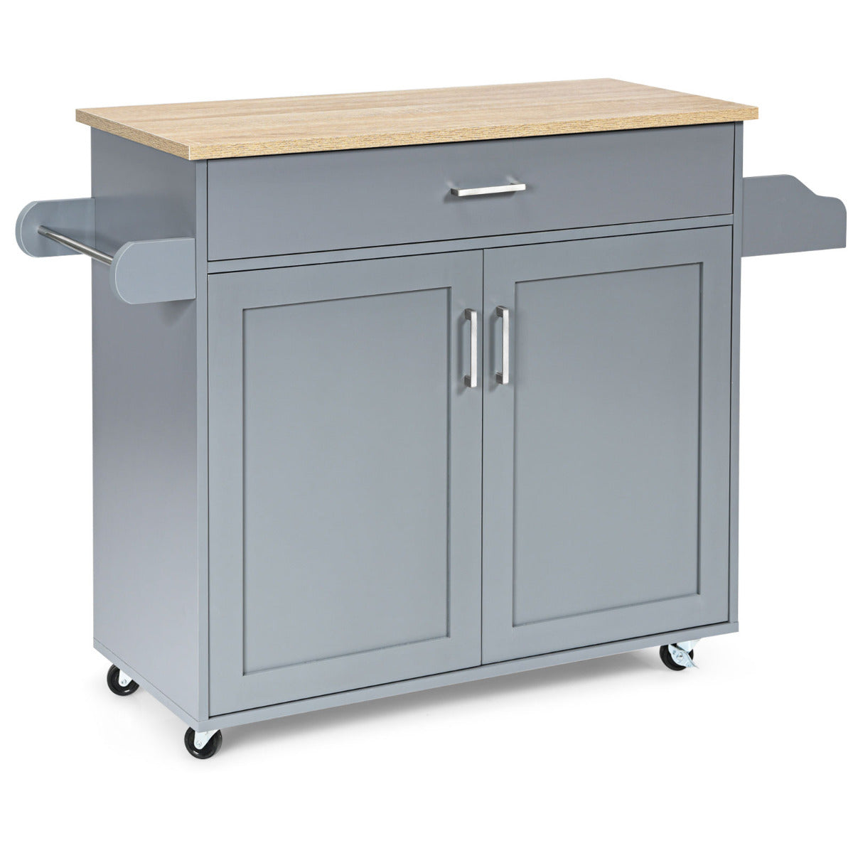 Carro de Cocina con Ruedas de Goma Armario Grande y Repisa Regulable en 3 Posiciones Gris 116 x 40 x 85 cm