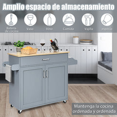 Carro de Cocina con Ruedas de Goma Armario Grande y Repisa Regulable en 3 Posiciones Gris 116 x 40 x 85 cm