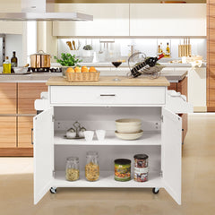 Carro de Cocina con Ruedas de Goma Armario Grande y Repisa Regulable en 3 Posiciones Blanco 116 x 40 x 85 cm