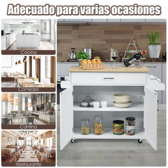 Carro de Cocina con Ruedas de Goma Armario Grande y Repisa Regulable en 3 Posiciones Blanco 116 x 40 x 85 cm