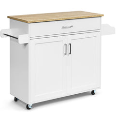 Carro de Cocina con Ruedas de Goma Armario Grande y Repisa Regulable en 3 Posiciones Blanco 116 x 40 x 85 cm