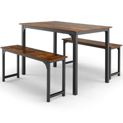 Juego de Mesa de Comedor de 3 Piezas con Marco de Metal Mesa de Comedor y 2 Bancos para 2-4 Personas Muebles de Mesa para Cocina Marrón