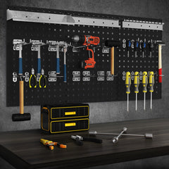 Kit de Tablero Perforado Montado en Pared Kit de Organización de Herramientas con 3 Tableros y 28 Accesorios para Garaje Taller Negro