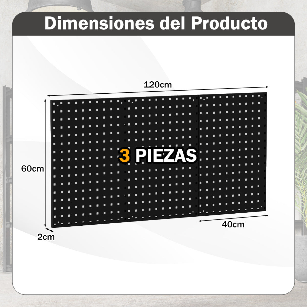 Kit de Tablero Perforado Montado en Pared Kit de Organización de Herramientas con 3 Tableros y 28 Accesorios para Garaje Taller Negro