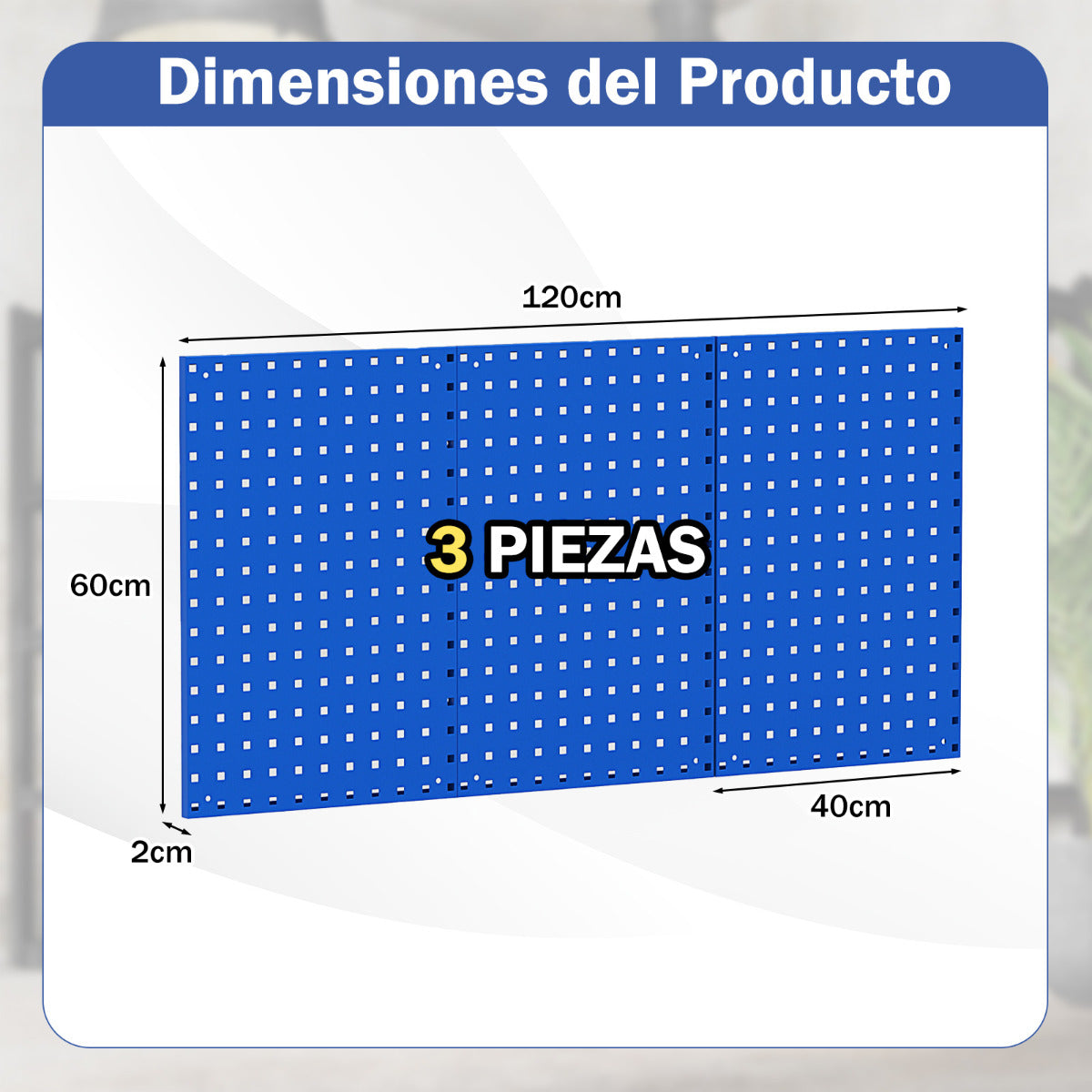 Kit de Tablero Perforado Montado en Pared Kit de Organización de Herramientas con 3 Tableros y 28 Accesorios para Garaje Taller Azul