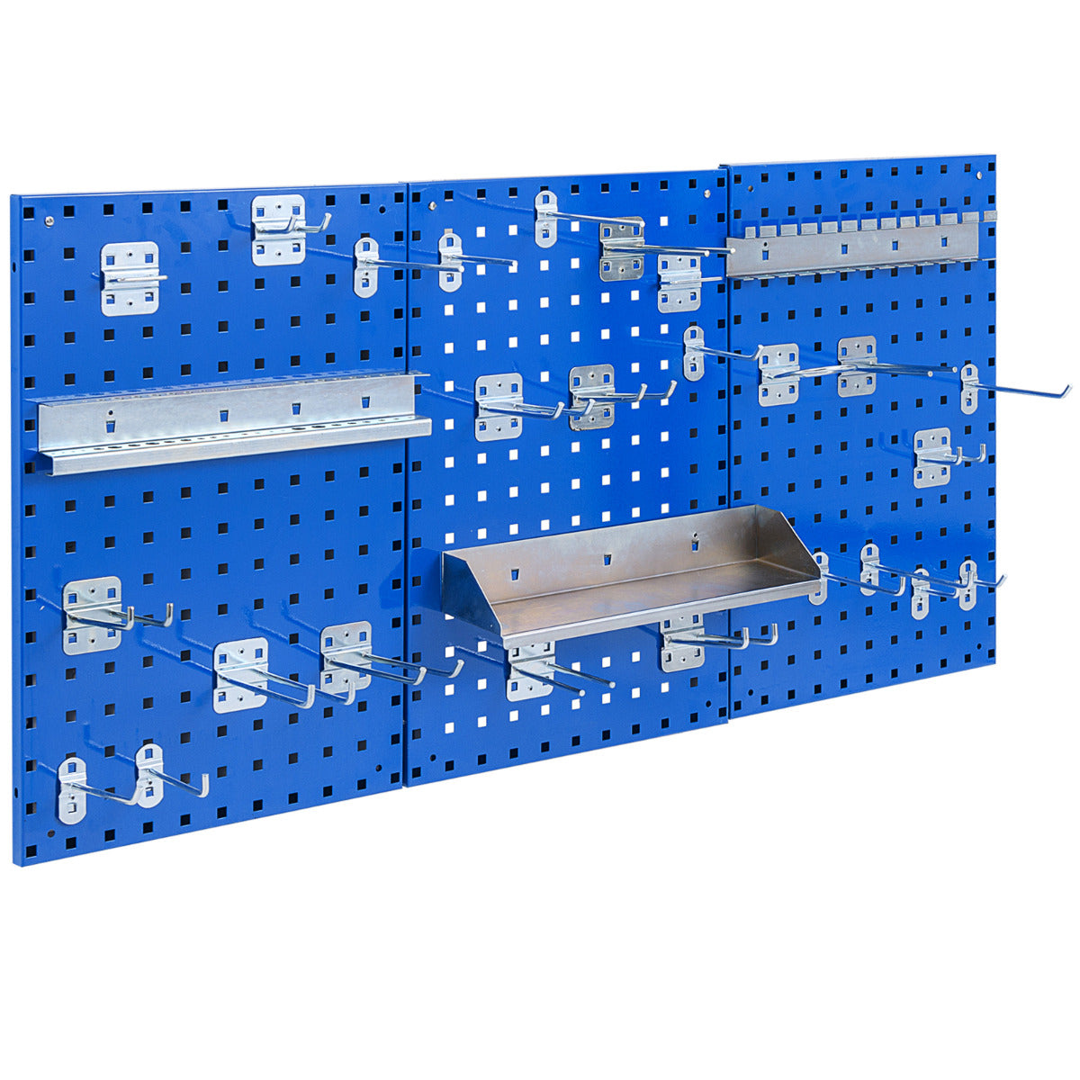 Kit de Tablero Perforado Montado en Pared Kit de Organización de Herramientas con 3 Tableros y 28 Accesorios para Garaje Taller Azul