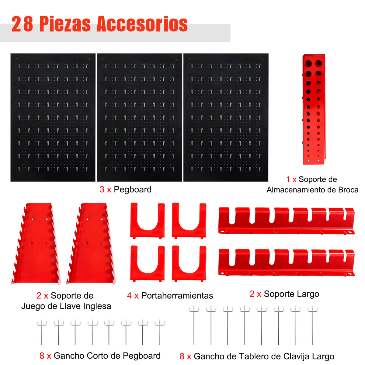 Kit Organizador de Herramientas para Pared con 3 Paneles Perforados 25 Accesorios para Colgar Portaherramientas para Garaje Taller Almacén