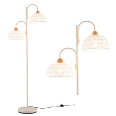 Lámpara de Pie con 2 Luces Lámpara de Árbol Giratoria 350° con Interruptor de Pie Pantallas Tejidas y 2 Bases para Bombillas para Dormitorio