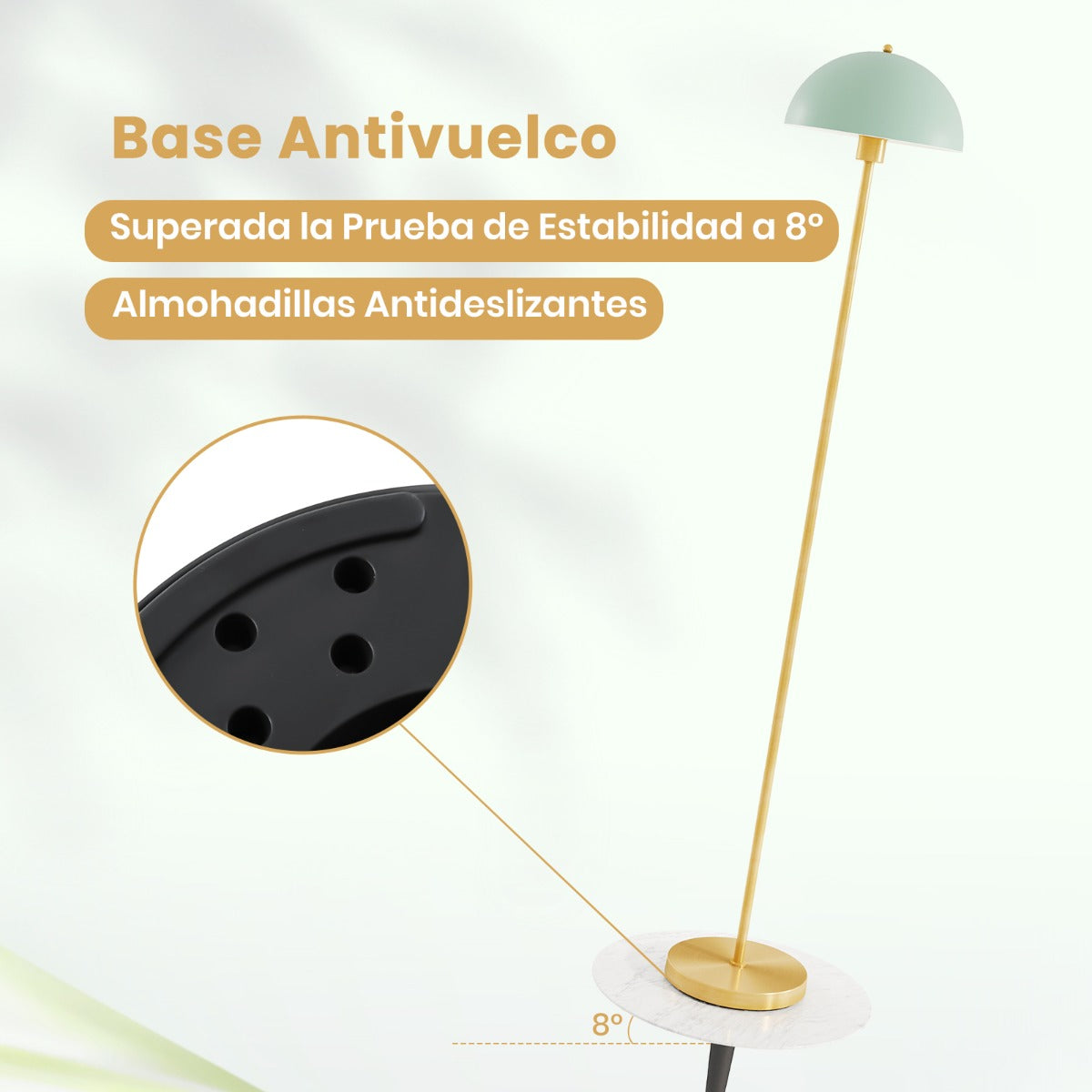 Lámpara de Pie de 163 cm con Cabezal Ajustable Pantalla Irrompible Base Antivuelco y Interruptor de Pie Dorado y Verde