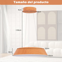 21 W Lámpara de Techo con Veta de Madera Montaje LED Marco de Metal Lámpara Colgante para Dormitorio Cocina 40 x 40 x 145 cm Natural