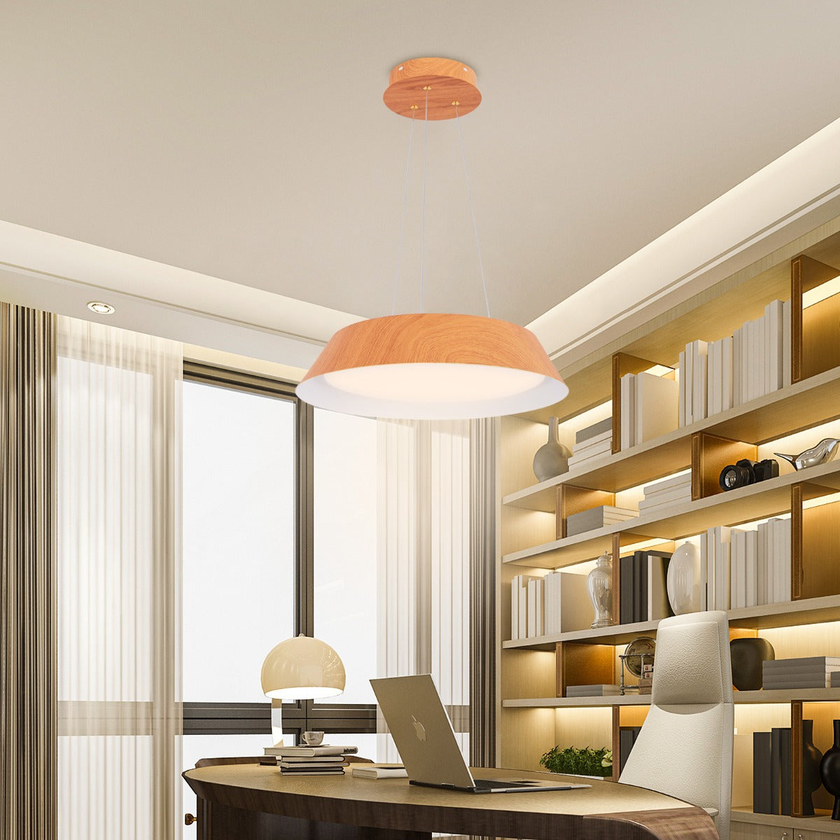 21 W Lámpara de Techo con Veta de Madera Montaje LED Marco de Metal Lámpara Colgante para Dormitorio Cocina 40 x 40 x 145 cm Natural