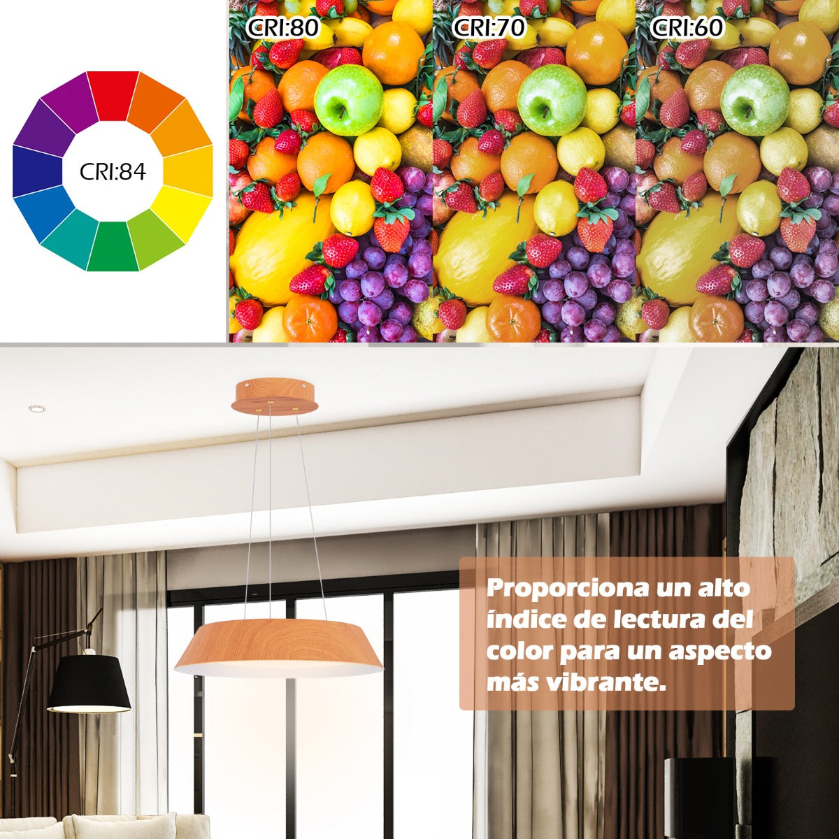 21 W Lámpara de Techo con Veta de Madera Montaje LED Marco de Metal Lámpara Colgante para Dormitorio Cocina 40 x 40 x 145 cm Natural