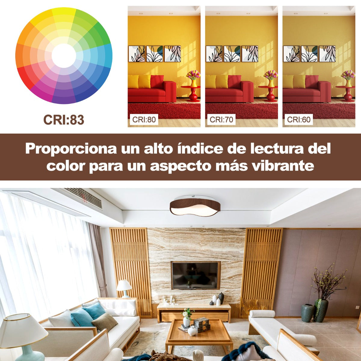 Lámpara de Techo de Montaje LED de 24 W con Patrón de Madera Marco de Metal Lámpara de Techo LED para Dormitorio Sala De Estar Natural
