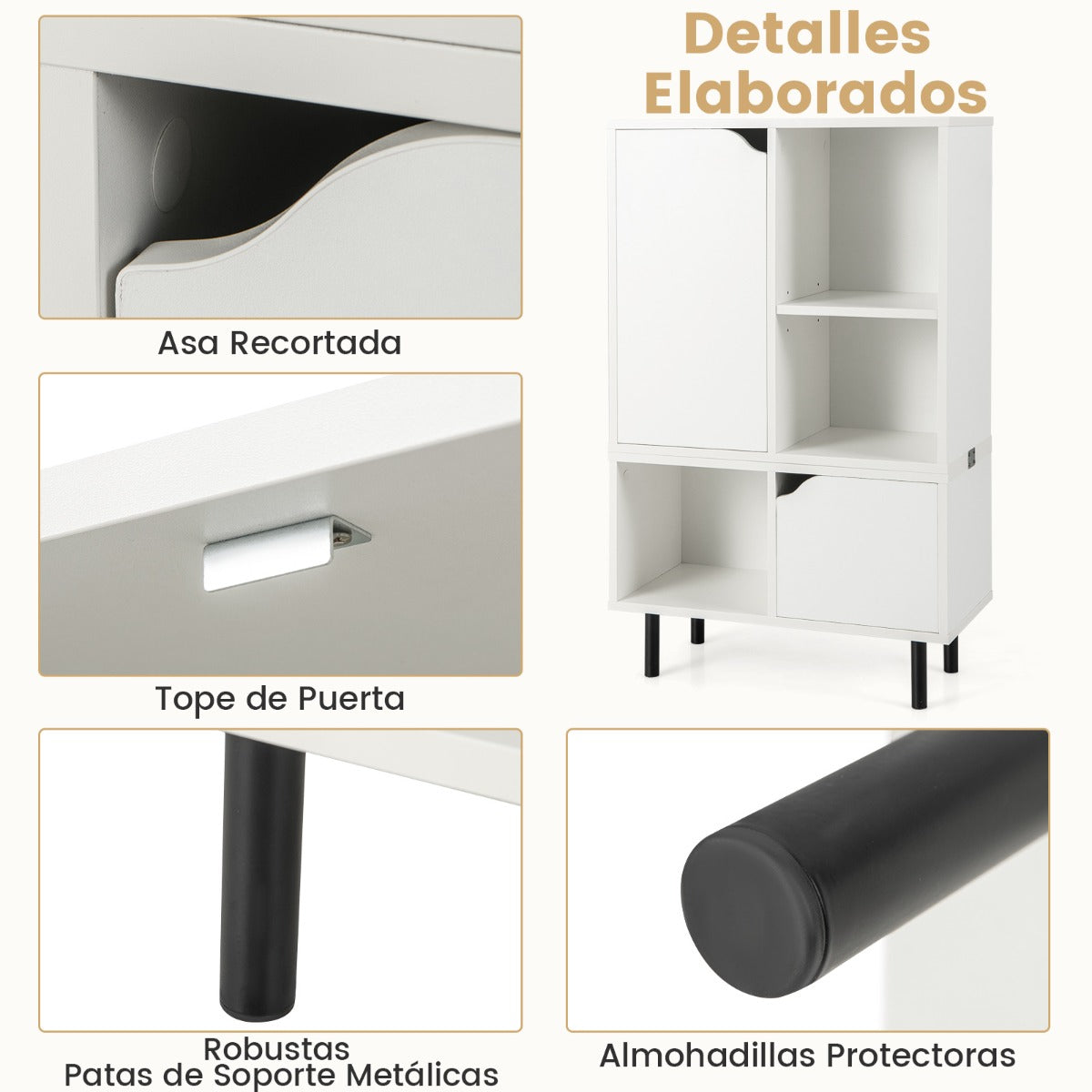 Librería Apilable Gabinete de Celosía Combinado Estantería Abierta con Estante Cubos Ajustables Pata de Metal para Sala de Estar Blanco