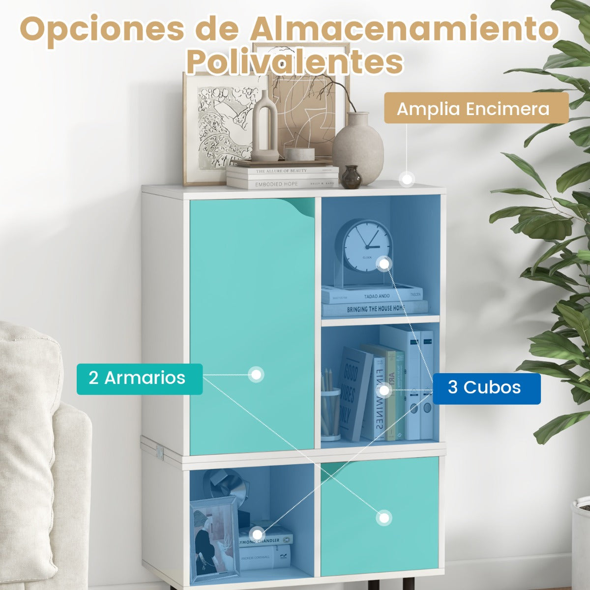 Librería Apilable Gabinete de Celosía Combinado Estantería Abierta con Estante Cubos Ajustables Pata de Metal para Sala de Estar Blanco
