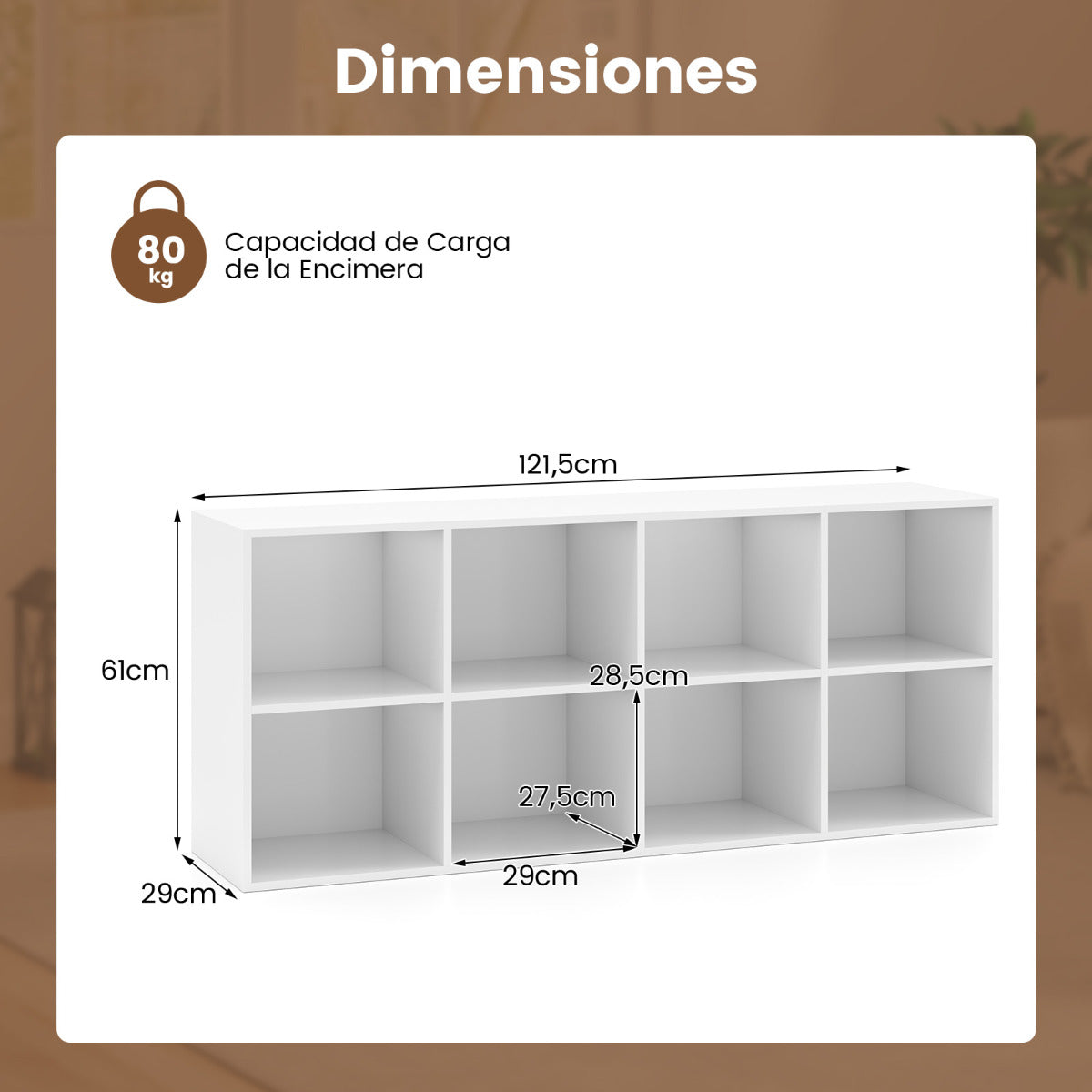 Librería de 8 Cubos Estantería con 2 Kits Antivuelco Organizador de Almacenamiento Unidad de Estante para Sala de Estar Estudio Blanco