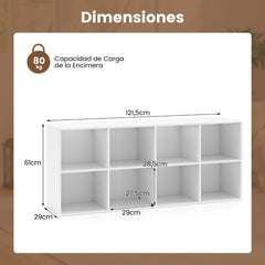 Librería de 8 Cubos Estantería con 2 Kits Antivuelco Organizador de Almacenamiento Unidad de Estante para Sala de Estar Estudio Blanco