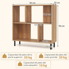 Librero de 4 Cubos Estantería de Piso 2 Niveles con Patas Metálicas Estante Horizontal de Almacenaje Estante de Exhibición en Cubos Natural