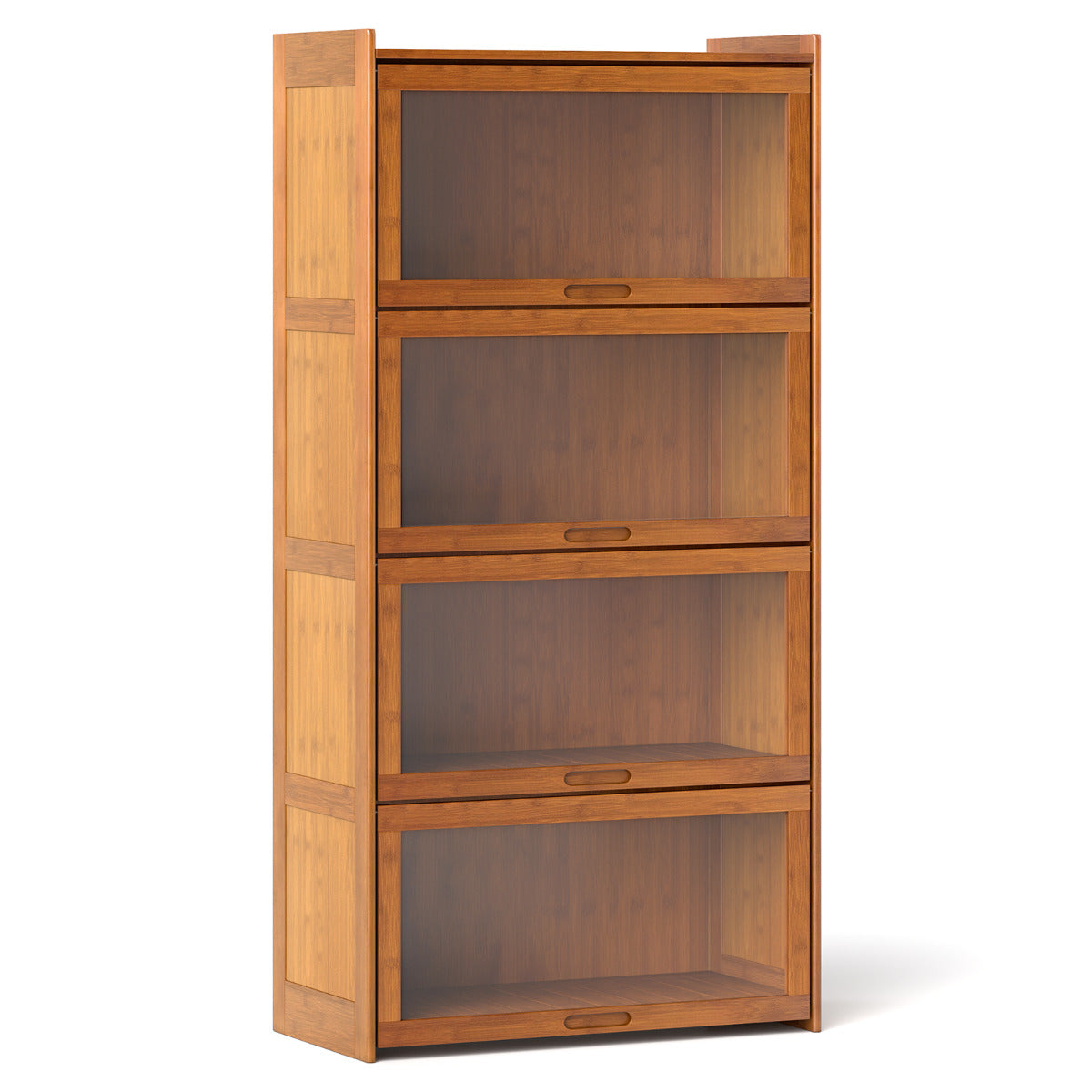 Librero de 4 Niveles con Puertas Estantería de Bambú de 140 cm con Puertas Acrílicas Organizador de Cubos para Salón Estudio-Marrón