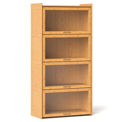 Librero de 4 Niveles con Puertas Estantería de Bambú de 140 cm con Puertas Acrílicas Organizador de Cubos para Salón Estudio-Natural