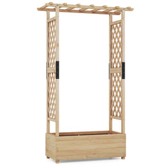 Jardinera Elevado de Madera con Enrejado de Arco Techo Colgante Macetero Orificio de Drenaje Contenedor para Patio