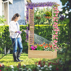 Jardinera Elevado de Madera con Enrejado de Arco Techo Colgante Macetero Orificio de Drenaje Contenedor para Patio
