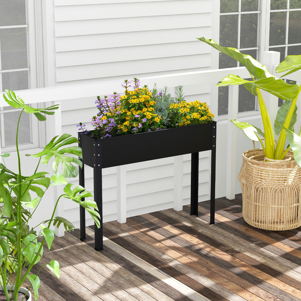 Macetero de Metal Elevado con Patas Orificio de Drenaje Contenedor de Plantas Al Aire Libre para Flores Hierbas Verduras Frutas para Patio