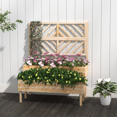 Macetero Elevado con Enrejado de 2 Niveles Caja de Cultivo con Patas para Jardín 109 x 62 x 135 cm Natural