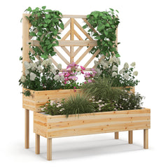 Macetero Elevado con Enrejado de 2 Niveles Caja de Cultivo con Patas para Jardín 109 x 62 x 135 cm Natural