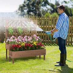 Macetero Elevado con Enrejado de 2 Niveles Caja de Cultivo con Patas para Jardín 109 x 62 x 135 cm Marrón