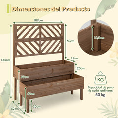 Macetero Elevado con Enrejado de 2 Niveles Caja de Cultivo con Patas para Jardín 109 x 62 x 135 cm Marrón