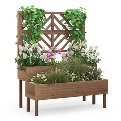 Macetero Elevado con Enrejado de 2 Niveles Caja de Cultivo con Patas para Jardín 109 x 62 x 135 cm Marrón