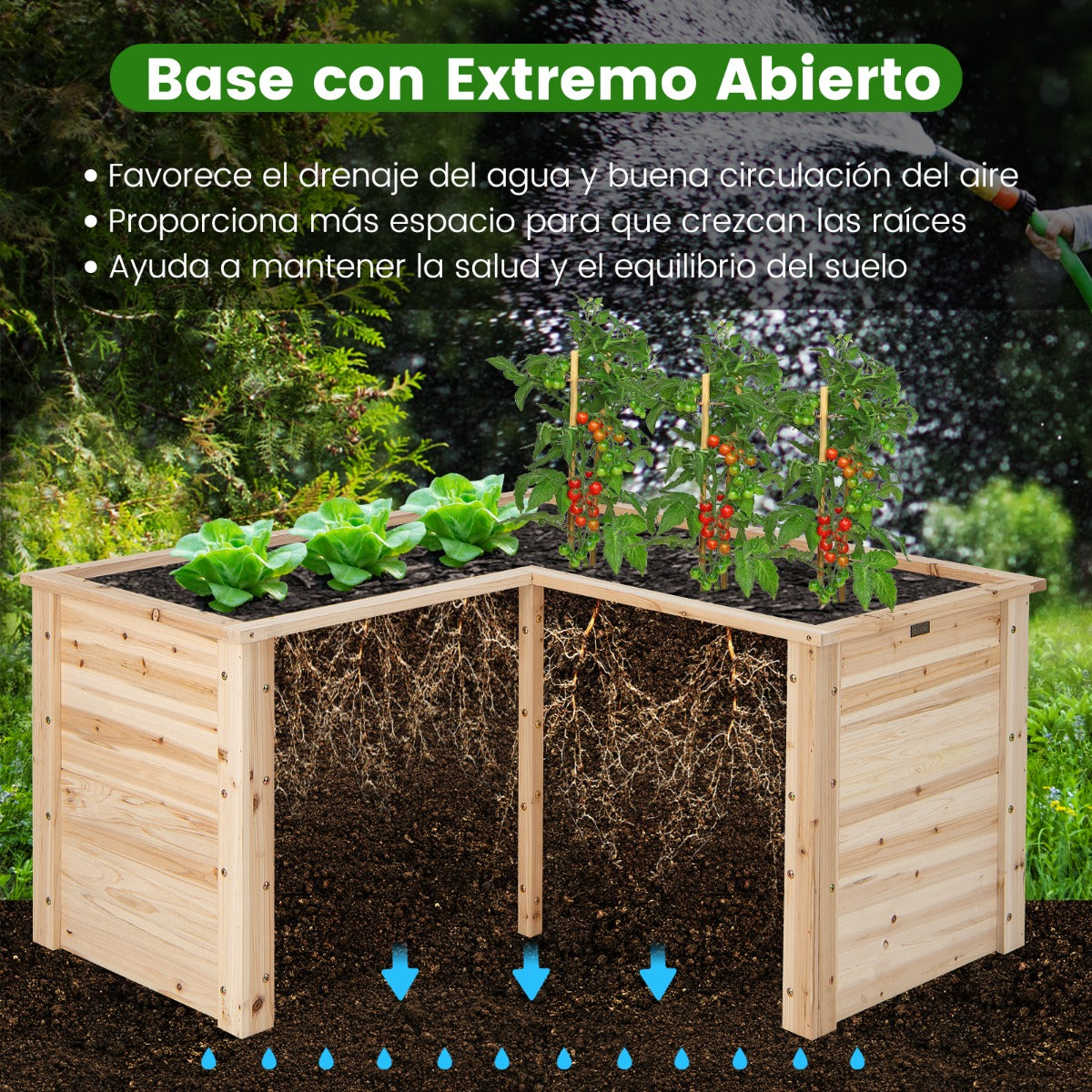 Macetero Elevado para Exteriores con Base Abierta en Forma de L 120 x 120 x 62 cm Natural