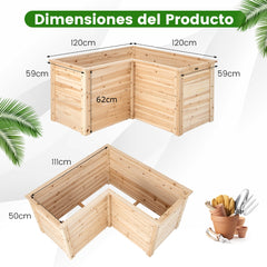 Macetero Elevado para Exteriores con Base Abierta en Forma de L 120 x 120 x 62 cm Natural