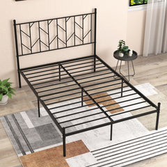 Marco de Cama de Plataforma de Metal con Cabecero Base de Colchón sin Ruido 197 x 141 x 113 cm-Negro