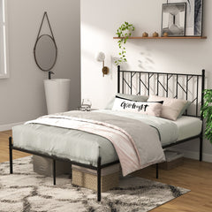 Marco de Cama de Plataforma de Metal con Cabecero Base de Colchón sin Ruido 197 x 141 x 113 cm-Negro