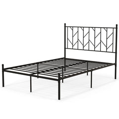 Marco de Cama de Plataforma de Metal con Cabecero Base de Colchón sin Ruido 197 x 141 x 113 cm-Negro