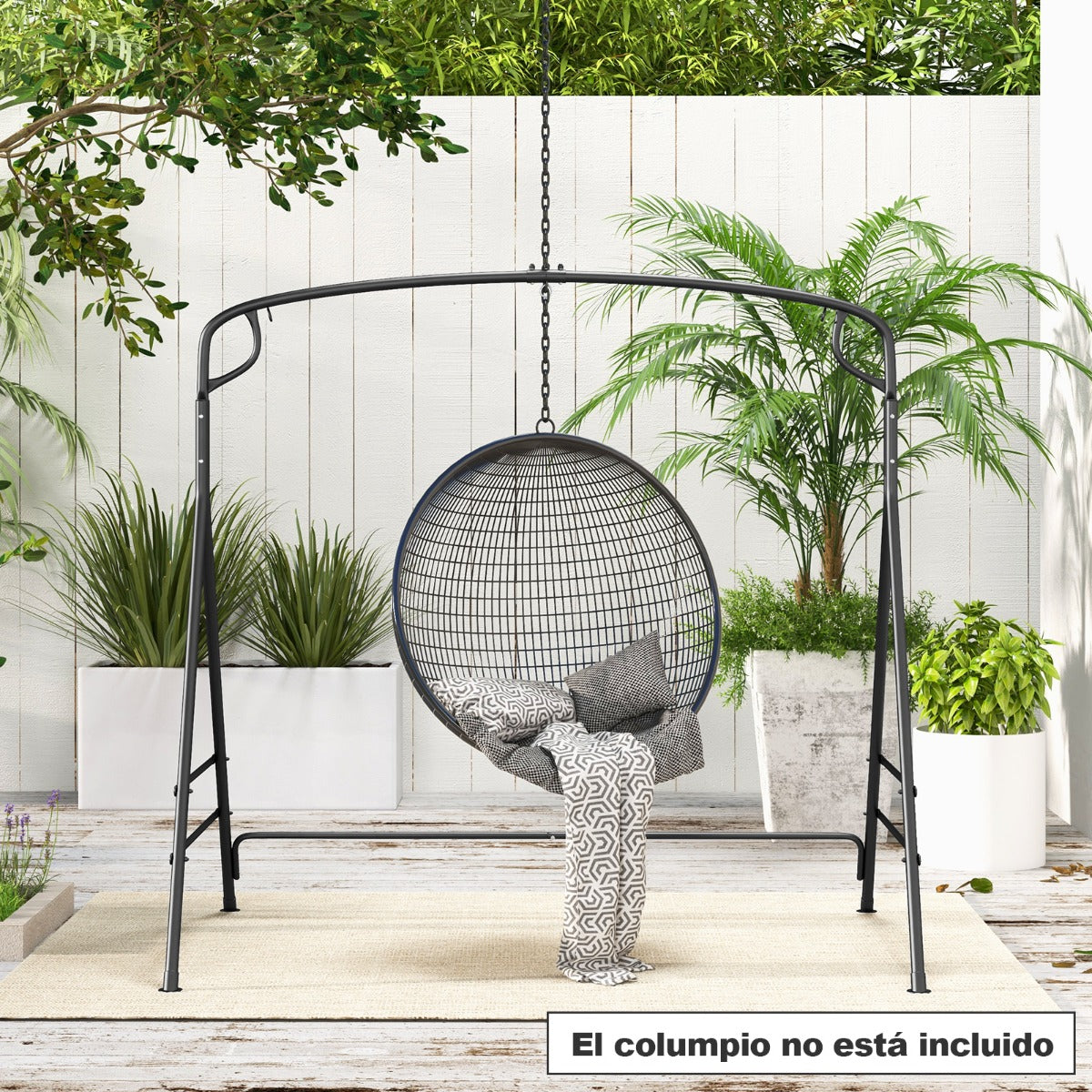 Marco de Columpio de Metal Resistente en Forma de A con Barras Laterales Adicionales y Diseño de 2 Anillos para Patio Trasero Negro