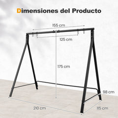 Marco de Columpio para Porche Jardín Soporte de Columpio de Metal con Estructura en Forma de A 5 Anillos para Colgar Resistente Negro