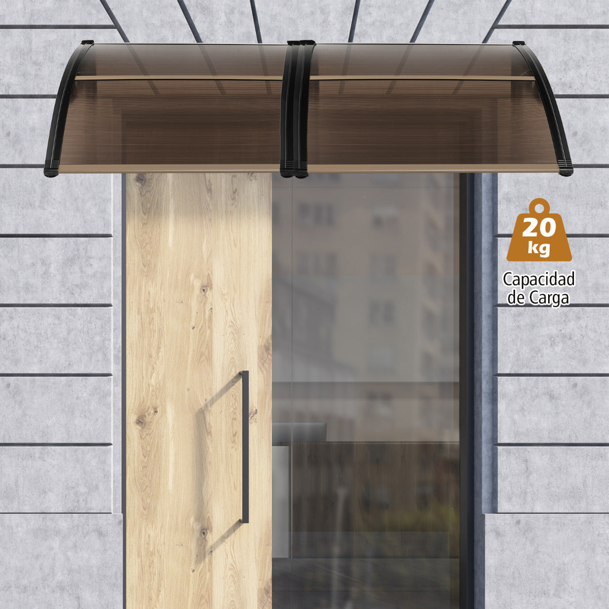 Marquesina para Ventana o Puerta 122 x 99 cm Protección Solar Lluvia Nieve Viento Toldo Exterior para Unidad de Aire Acondicionado Marrón