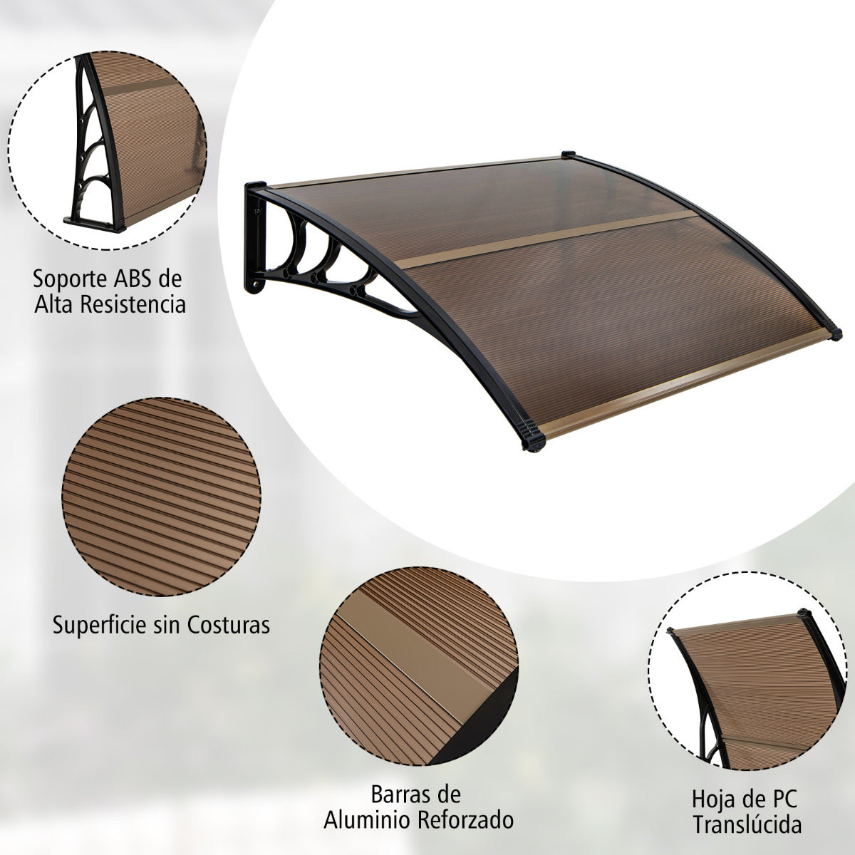 Marquesina para Ventana o Puerta 122 x 99 cm Protección Solar Lluvia Nieve Viento Toldo Exterior para Unidad de Aire Acondicionado Marrón