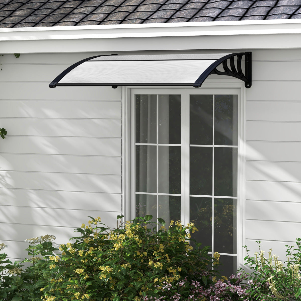 Marquesina para Ventana o Puerta 122 x 99 cm Protección Solar Lluvia Nieve Viento Toldo Exterior para Unidad de Aire Acondicionado Gris