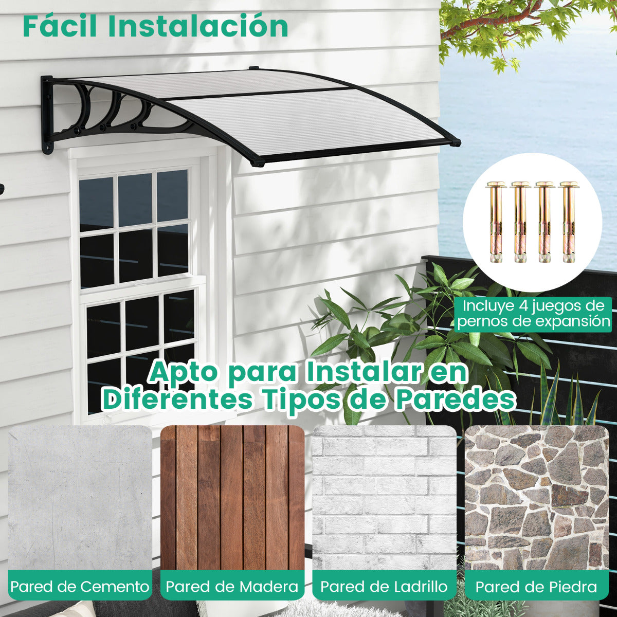 Marquesina para Ventana o Puerta 122 x 99 cm Protección Solar Lluvia Nieve Viento Toldo Exterior para Unidad de Aire Acondicionado Gris