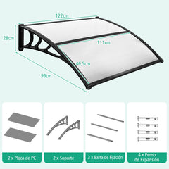 Marquesina para Ventana o Puerta 122 x 99 cm Protección Solar Lluvia Nieve Viento Toldo Exterior para Unidad de Aire Acondicionado Gris