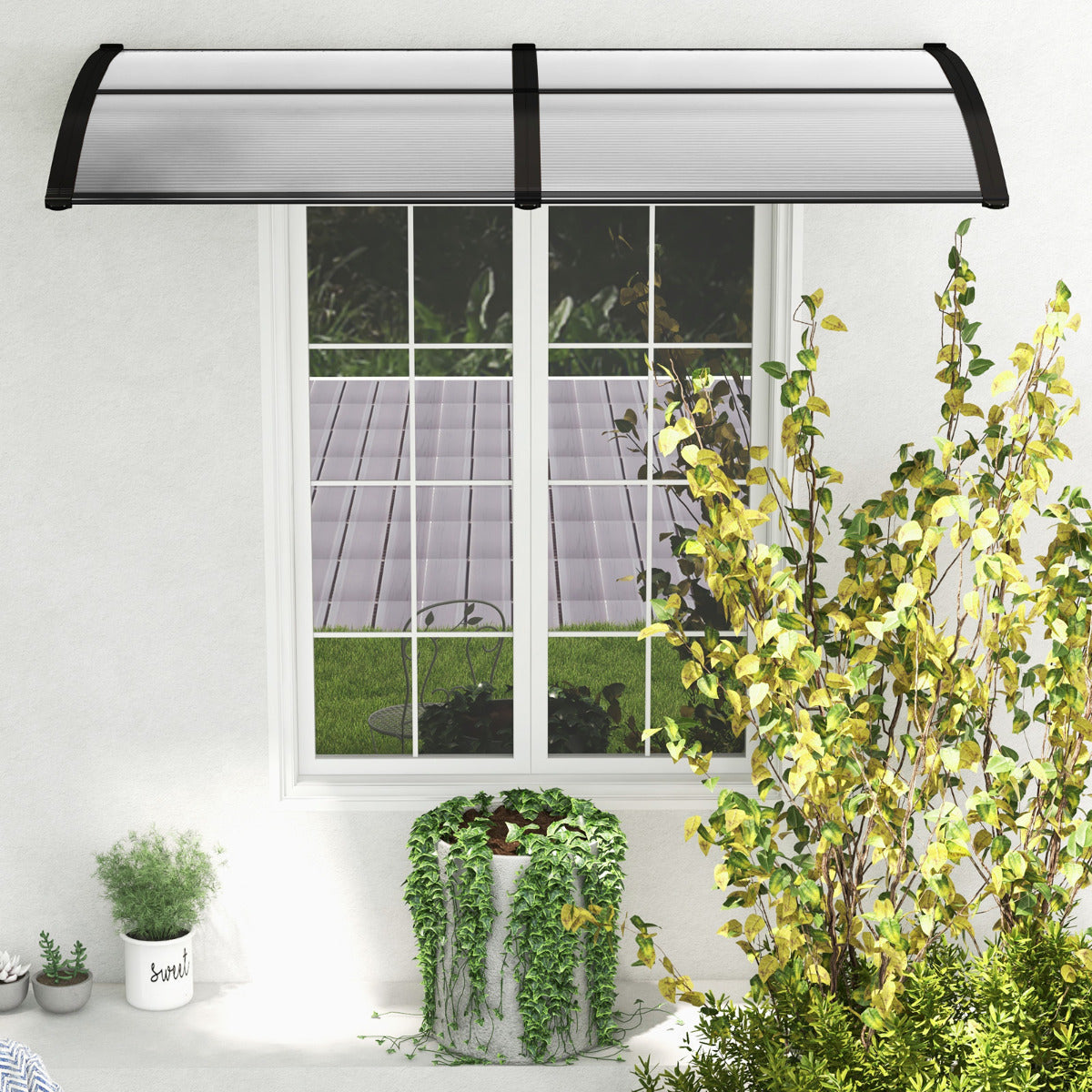 Marquesina para Ventana o Puerta 199 x 99 cm Protección Solar Lluvia Nieve Viento Toldo Exterior para Unidad de Aire Acondicionado