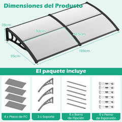 Marquesina para Ventana o Puerta 199 x 99 cm Protección Solar Lluvia Nieve Viento Toldo Exterior para Unidad de Aire Acondicionado